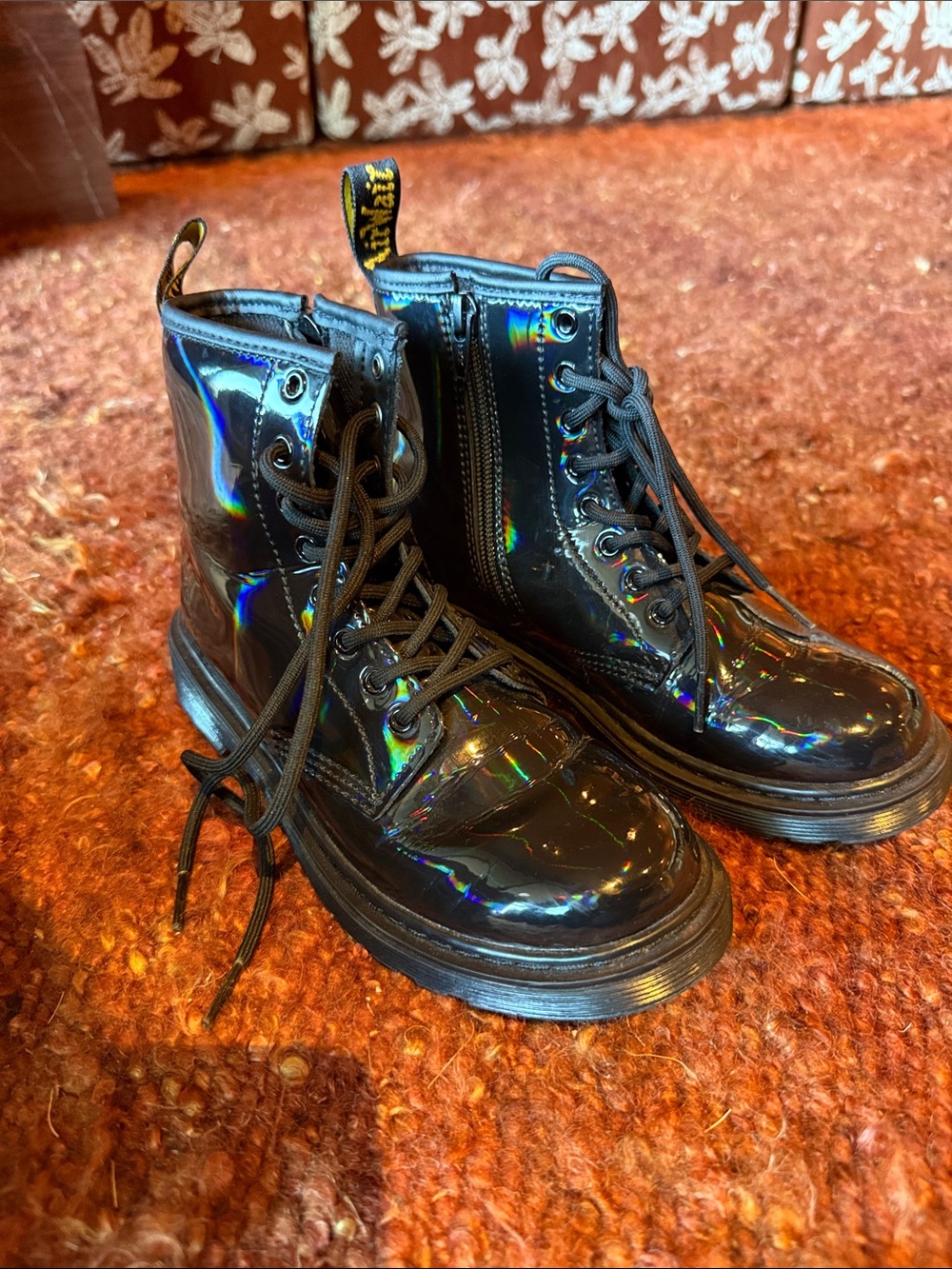 Dr. Martens Kids Black Holographic Lace-Up Boots
